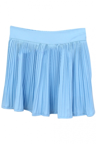 Sky Blue Fresh Style Pleated High Waist Skirt
