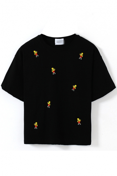 Short Sleeve Simpson Embroidered Crop T-Shirt