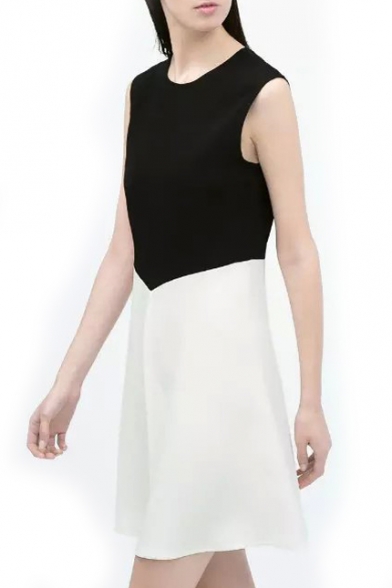 Black-White Block Sleeveless Dress