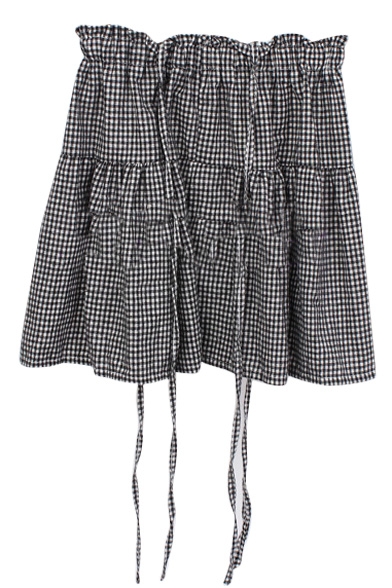 Gingham Pattern Mini Suspender Skirt