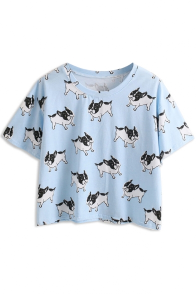 Blue Bulldog Print Short Sleeve T-Shirt