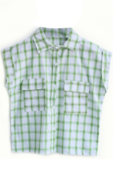 Green Plaid Short Sleeve Pocket Shirt