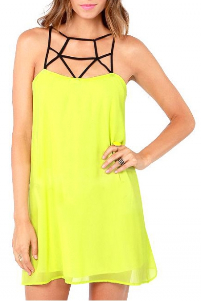 Yellow Cage Strappy Back Sleeveless Dress