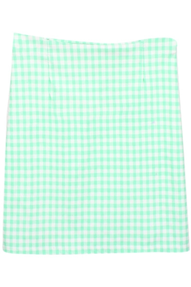 Green&White Gingham Bodycon Skirt