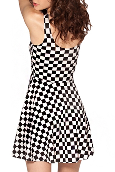 Mono Checker Print A-line Tanks Dress