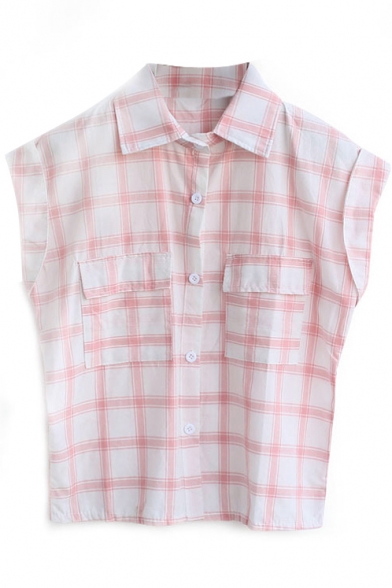 Pink Plaid Short Sleeve Pocket Shirt