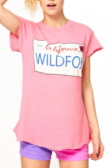 Pink Short Sleeve Wild Fox Print Fitted T-Shirt