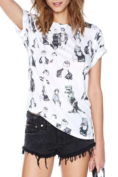 White Short Sleeve Character Print Fitted T-Shirt