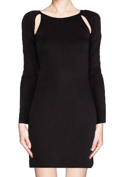 Black Long Sleeve Skinny Dress with Cutout Detail