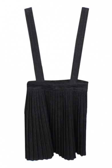 Black Pleated Artistic Suspender Skirt
