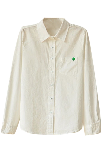 Four Leafed Clover Embroidered White Shirt