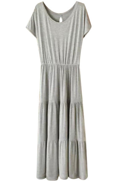 Gray Short Sleeve Casual Slim Longline Dress