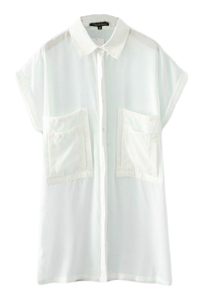 Lapel Short Sleeve Shirt Style Double Big Pockets Dress