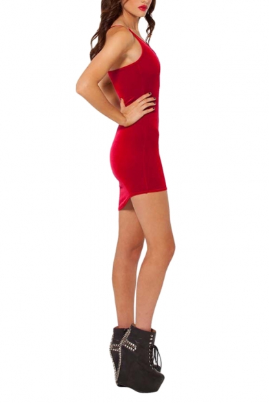 One-Shoulder Style Slim Plain Velvet Bodycon Dress