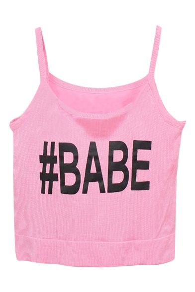 Pink Knitting Crop Camis with Babe Print