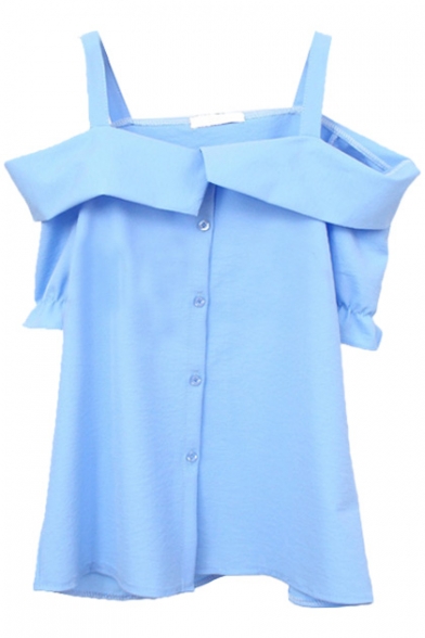 Off-the-Shoulder Short Sleeve Slip Shirt