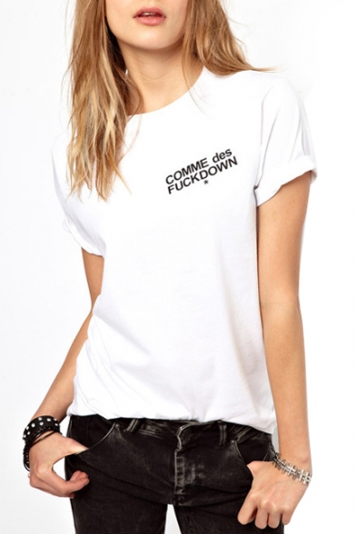 White Short Sleeve Letter Print Front and Back T-Shirt