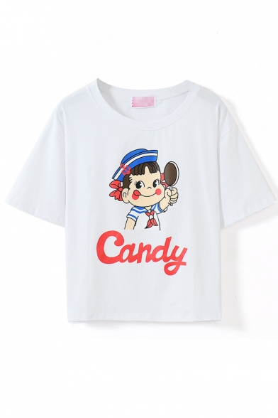 White Short Sleeve Schoolgirl with Candy Crop T-Shirt