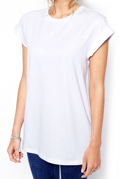 White Short Sleeve Tunic Plain T-Shirt