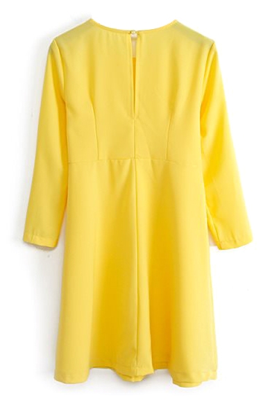 Yellow Long Sleeve Round Neck Smock Dress - Beautifulhalo.com