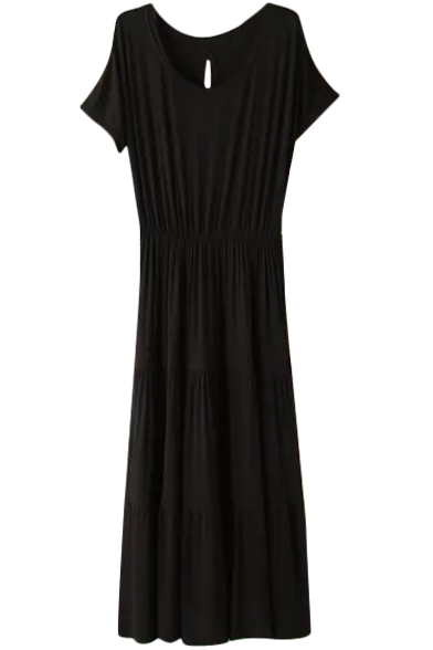 Black Short Sleeve Casual Slim Longline Dress