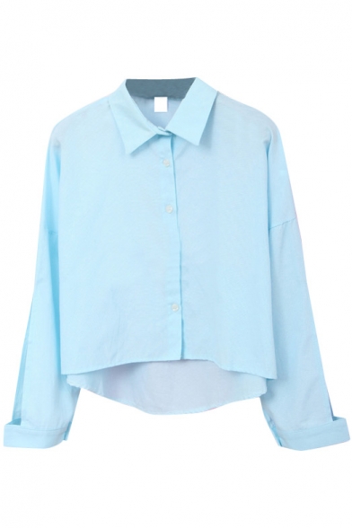 Sky Blue Lapel Crop Shirt