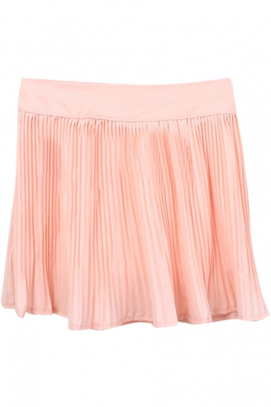 Pearl Pink Fresh Style Pleated High Waist Skirt
