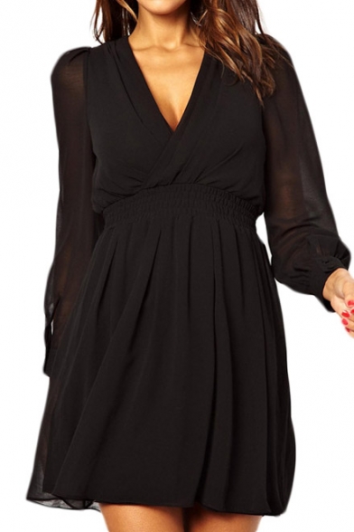 black long sleeve chiffon dress
