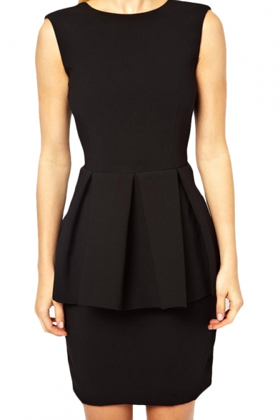 Plain Backless Skinny Midi Dress with Peplum Waist - Beautifulhalo.com