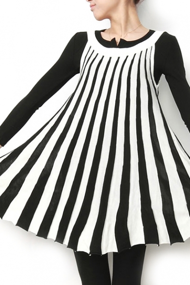 Round Neck Sleeveless Swing Stripe Print Dress