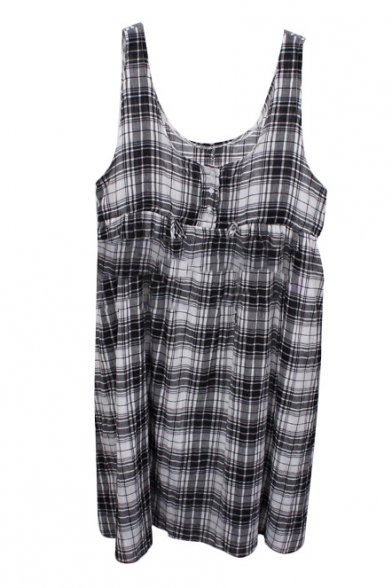Black&White Plaid Sleeveless Overall Dress
