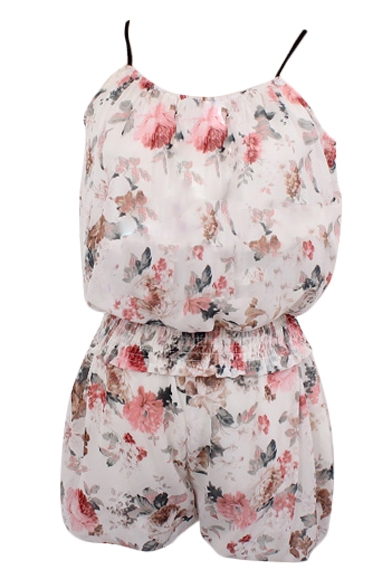 White Background Rose Print Chiffon Camis with Shorts Co-ordinate