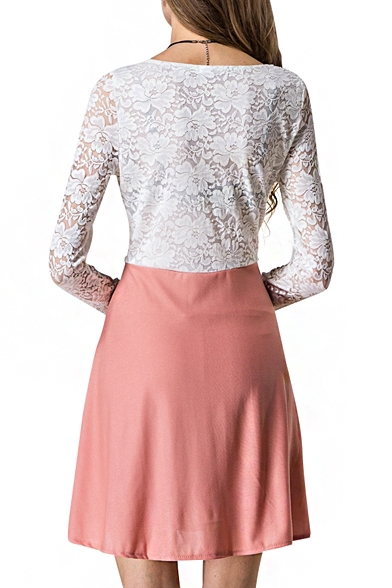 white lace top pink bottom dress