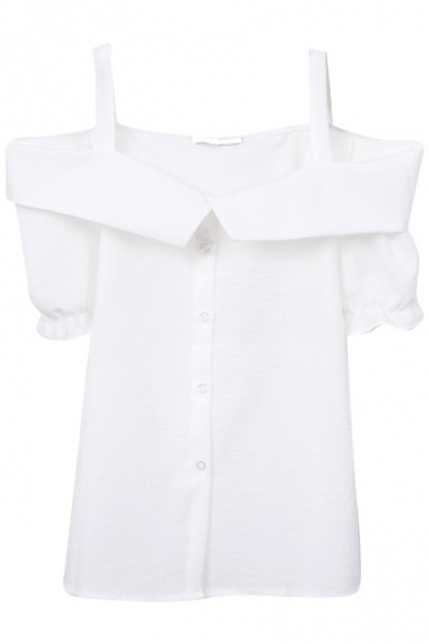 White Off-the-Shoulder Short Sleeve Slip Shirt