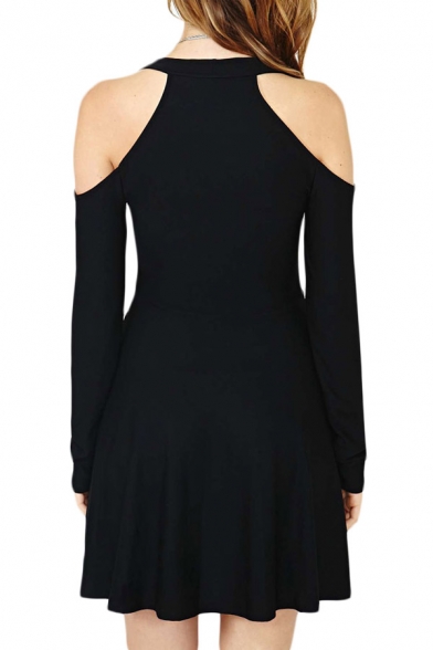 black long sleeve cold shoulder dress