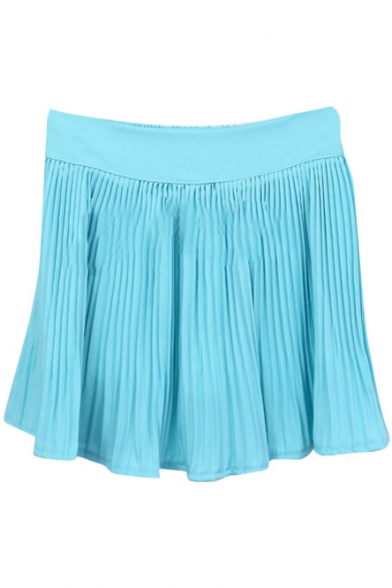 Plain Fresh Style Pleated High Waist Skirt
