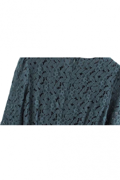 Plain Round Neck 1/2 Sleeve Lace Crochet Dress with Belt ...