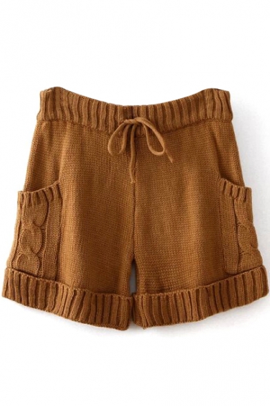 Knitting Drawstring Waist Shorts with Pockets
