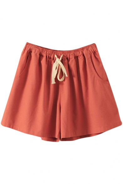 Orange Drawstring Waist Casual Loose Shorts