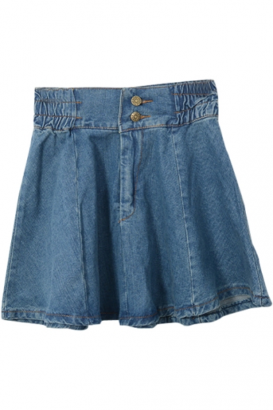 Blue Double Button Front Denim Short Skirt