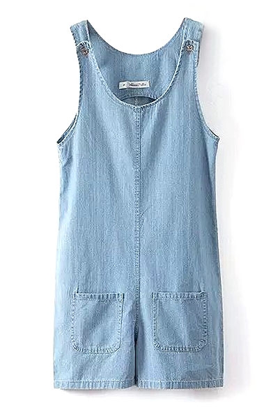 Blue Double Pockets Work Style Denim Overalls