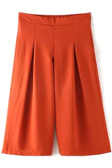 Orange High Elastic Waist Wide Leg Crop Pants