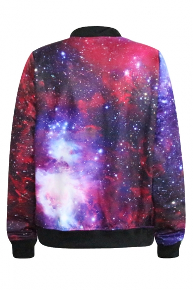 Red&Purple Galaxy Print Baseball Jacket - Beautifulhalo.com