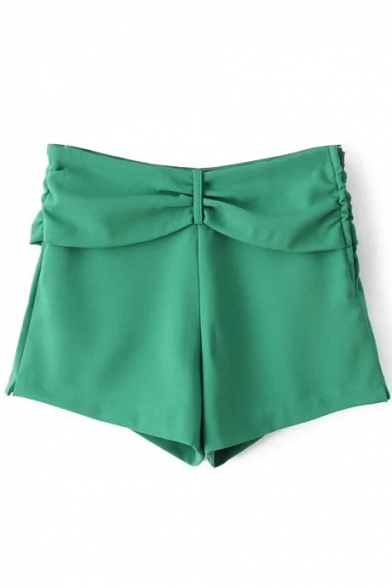 Green Bow Waist Casual Shorts