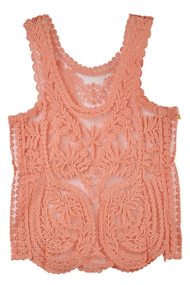 Pink Flower Crochet Cutout Lace Tanks