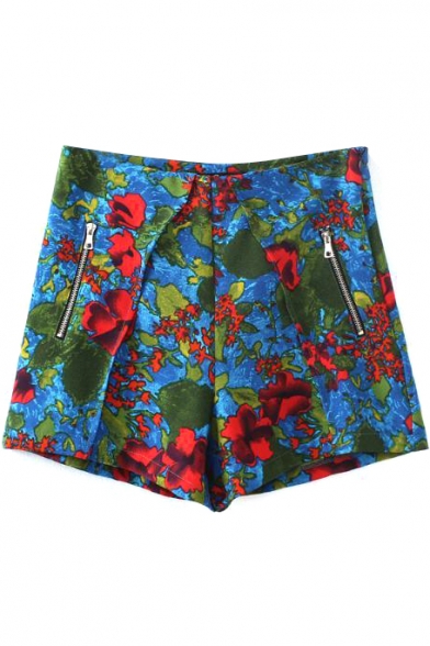 Abstract Print Zippered Laid Back Shorts