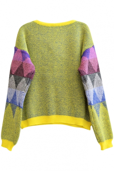 Geometrical Diamond Pattern Sweater Embellished with Hand Made Ball