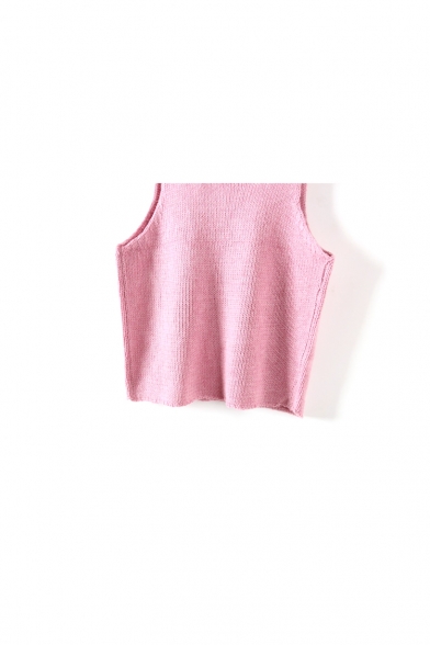 Pink Scoop Neck Sleeveless Cable Knitting Camis