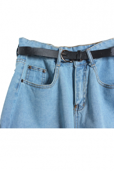 Plain Denim Oversize Belted Shorts in Loose Fit