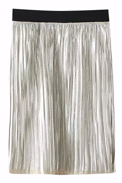 Silver Elastic Waist Metal Style Sheer Skirt